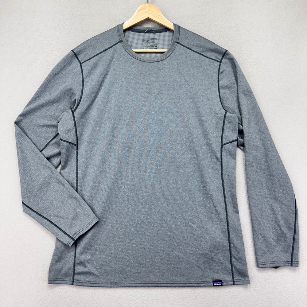 Patagonia Midweight Capilene Baselayer Tee Mens L Grey Long Sleeve Performance‎